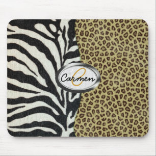 Safari Leopard and Zebra Print Monogram Mouse Mat