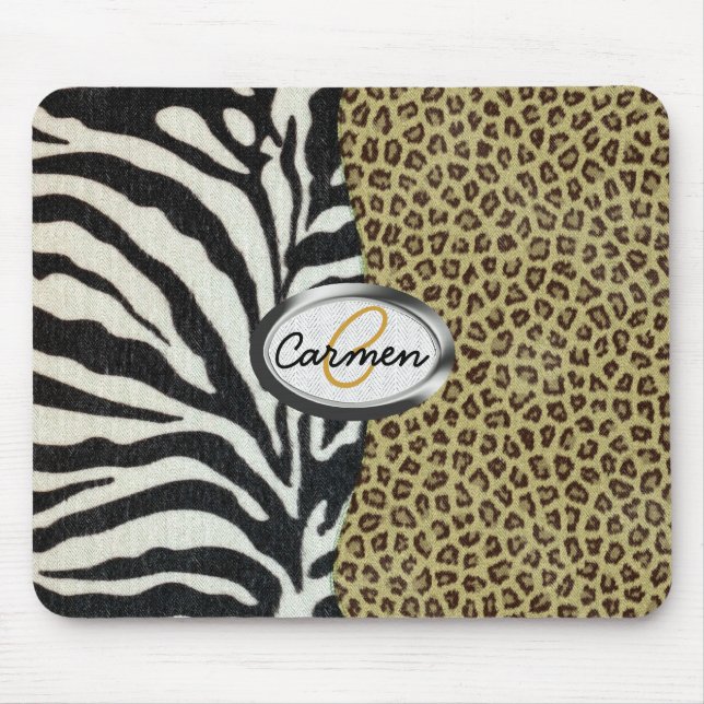 Safari Leopard and Zebra Print Monogram Mouse Mat (Front)