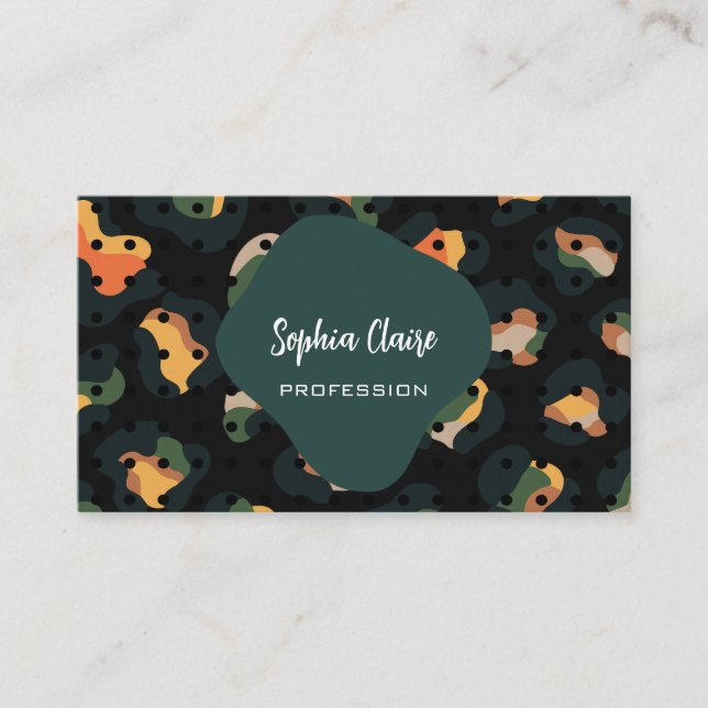 Safari Leopard Spots QR Code Business Card (Front)
