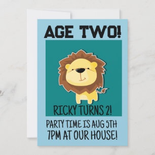 SAFARI LION AGE 2 TWO 2ND BIRTHDAY PARTY INVITATION