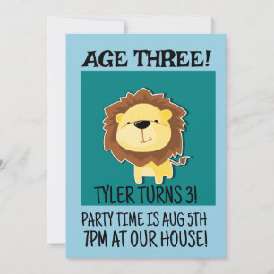 SAFARI LION AGE 3 THREE 3RD BIRTHDAY INVITATIONS