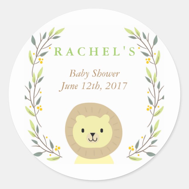 Safari Lion Baby Shower Favour Sticker (Front)