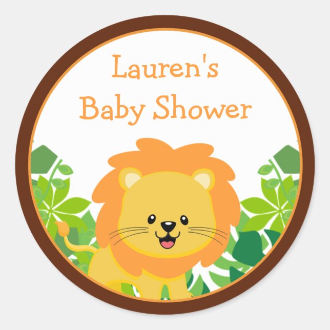 Safari Lion Baby Shower Favour Stickers (Front)