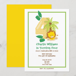 Safari Lion Fourth Birthday Party Invitation