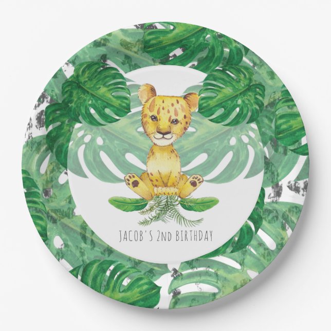 Safari Lion Illustration Personalized Paper Plate (Front)