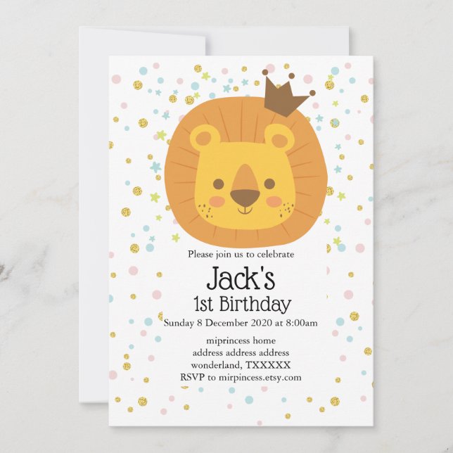 safari lion  jungle lion, animal illustration invitation (Front)