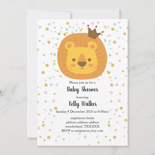 safari lion  jungle lion, animal illustration invitation (Front)