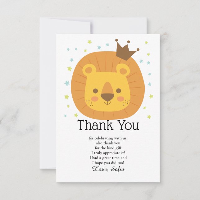 safari lion  jungle lion, animal illustration thank you card (Front)