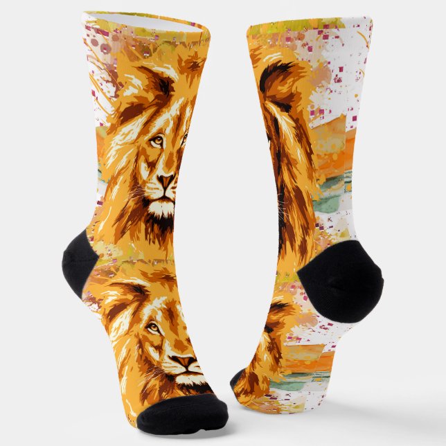 Safari Lion Socks | Colourful Lion Head Socks (Angled)
