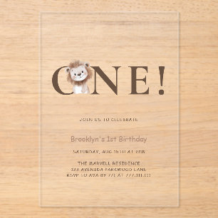 Safari Lion Themed with Photo 1st Birthday Acrylic Invitations