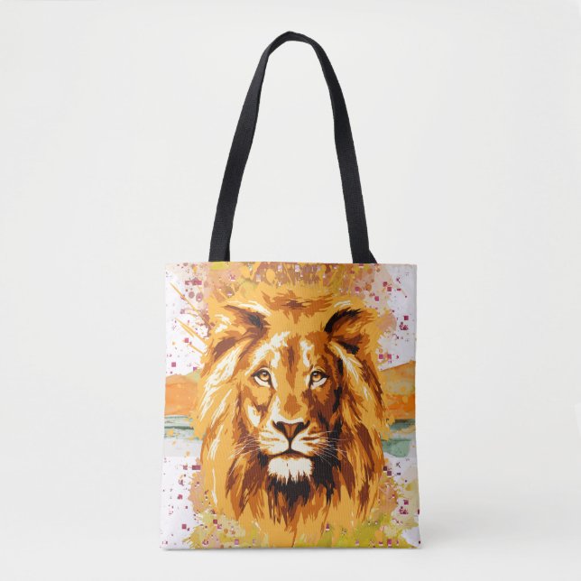 Safari Lion Tote Bag | Colourful Lion Drawing (Front)