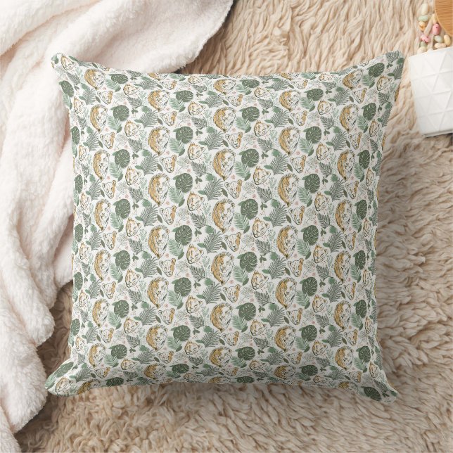 Safari Lion & Tropical Leaves Pattern Cushion (Blanket)
