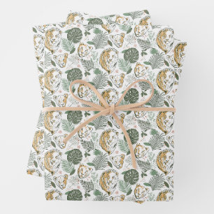 Safari Lion & Tropical Leaves Pattern Wrapping Paper Sheet