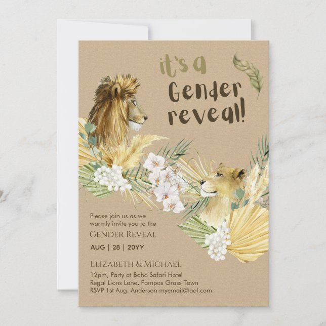 Safari Lions GENDER REVEAL Baby Shower Invitations (Front)