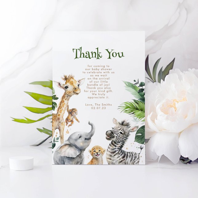 Safari Little Animals Jungle Thank You Card (Safari Animals Mini Thank You Card)