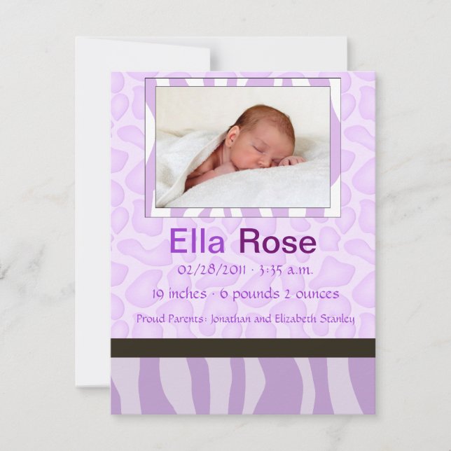 Safari Mix - Zebra and GIraffe Baby Birth Announcement (Front)