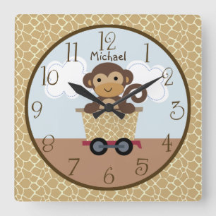Safari Monkey Animal Train Kid's Nursery Clock
