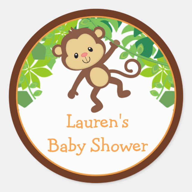 Safari Monkey Baby Shower Favour Stickers (Front)