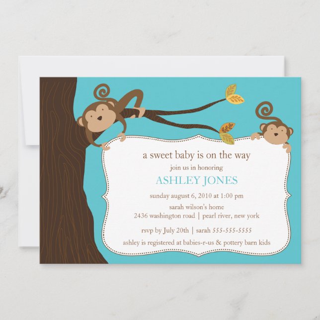 Safari Monkey Baby Shower Invitation (Front)