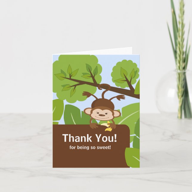 Safari Monkey Baby Shower Thank You Note Card (Front)