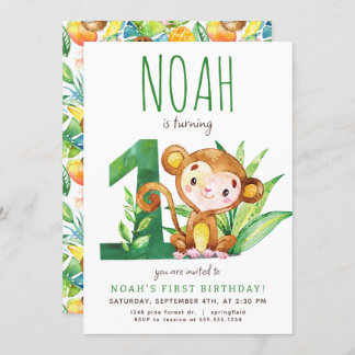 Safari Monkey First Birthday Invitation
