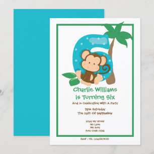 Safari Monkey Sixth Birthday Party Invitation