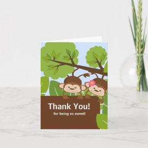 Safari Monkey Twins Baby Shower Thank You Card