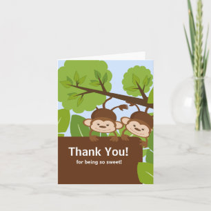 Safari Monkey Twins Baby Shower Thank You Card
