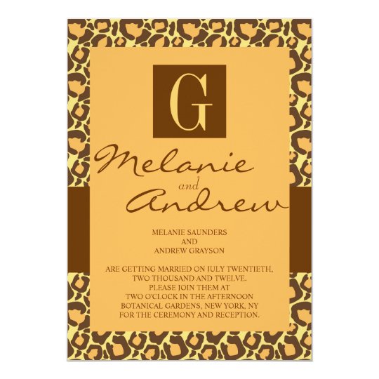 Safari Monogram Wedding Invitation Leopard Pattern