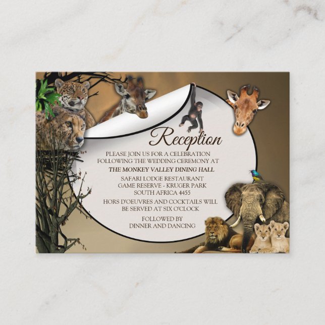 Safari Outdoor Wedding Reception Enclosure Card (Front)