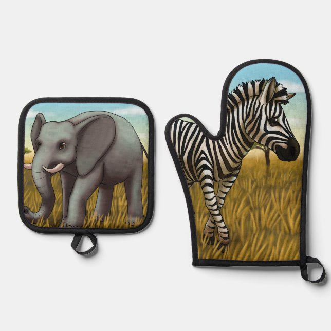 Safari oven mitt and pot holder set (Front)