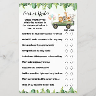 Safari Over or Under Baby Shower Game card