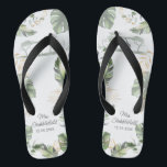 Safari Palm Leaves Honeymoon Botanical Script Mrs Flip Flops<br><div class="desc">Wild,  calm,  and elegant wedding gift for the honeymoon couple featuring a giraffe,  gold effect and green leaves. Perfect for wedding gifts or other special occasions</div>
