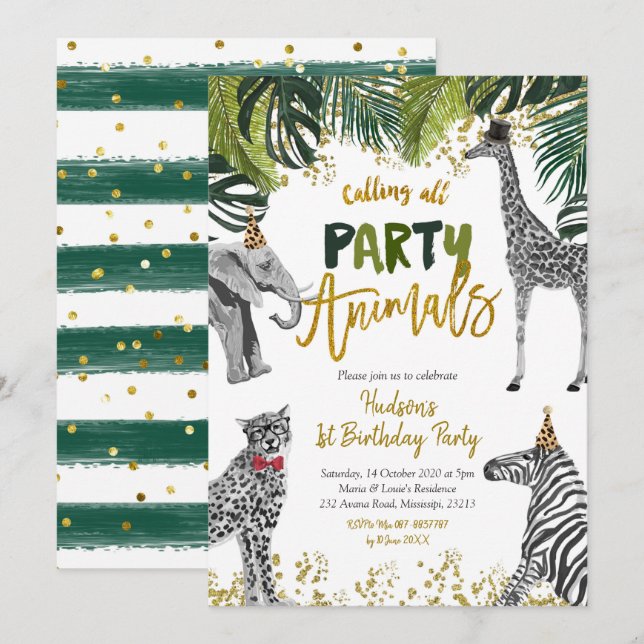 Safari Party Animal Kid's Birthday Invitation (Front/Back)