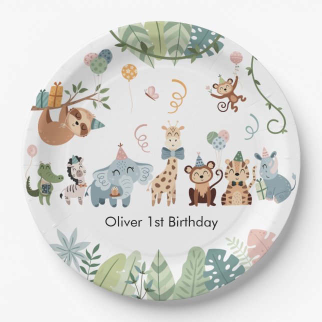 Safari Party Animals Birthday Party Paper Plate (Front)
