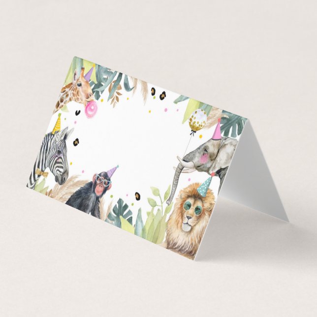 Safari Party Animals Food Label Girl Birthday Business Card (Front)