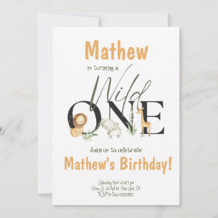 Safari Party Animals Wild One Birthday Invitation