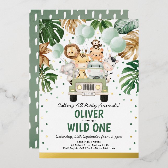 Safari Party Animals Wild One Boy 1st Birthday  (Front/Back)