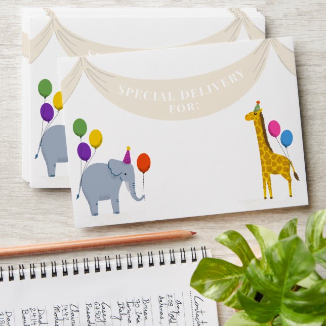 Safari Party Animals with Balloons Envelope (Stacked)