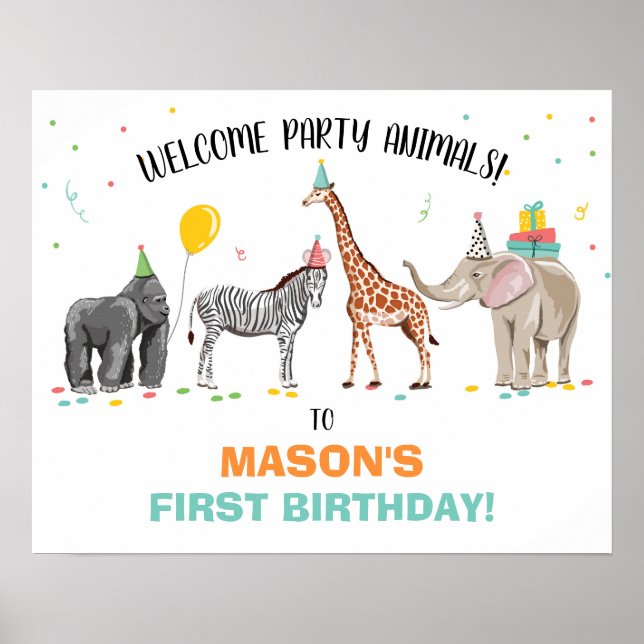 Safari Party Animals Zoo Birthday Welcome  Poster (Front)