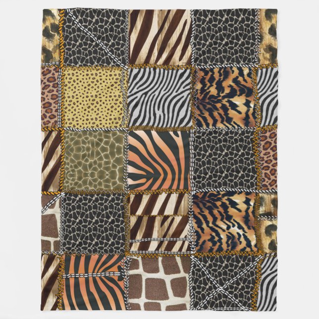 Safari patchwork Fleece Blanket, Large Blanket (Front)