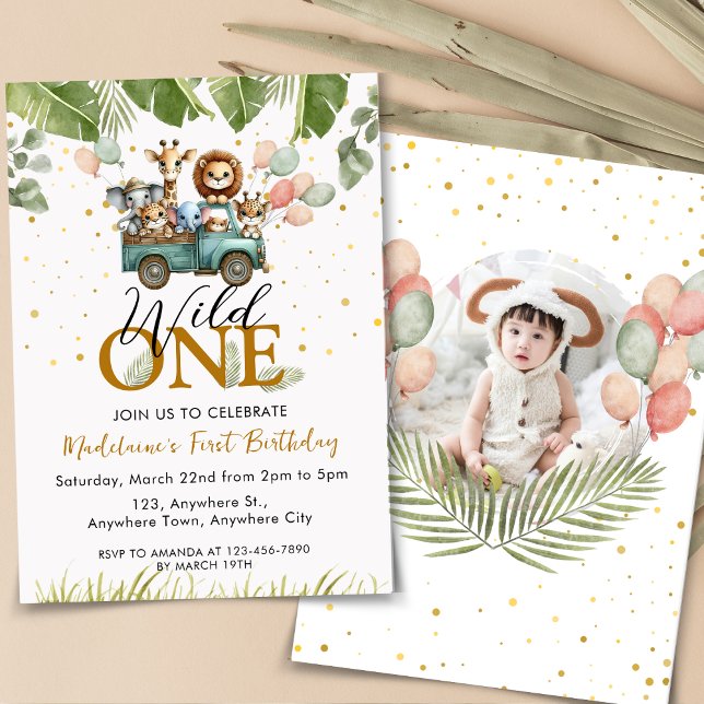 Safari Photo 1st Wild One First Birthday Invitation (Creator Uploaded)