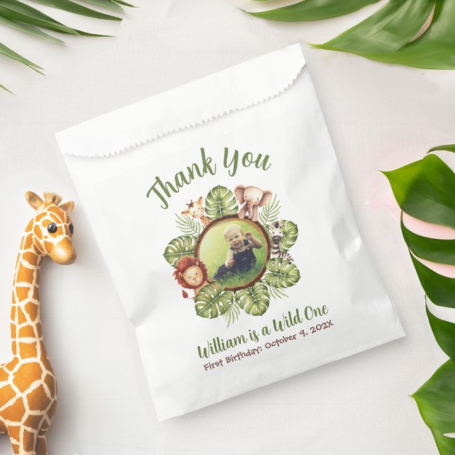 Safari Photo Wild One Jungle Leaves First Birthday Favour Bags (Creator Uploaded)