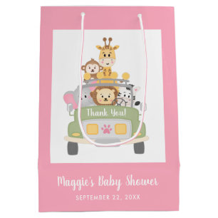 Safari Pink Baby Girl Shower Thank You Medium Gift Bag