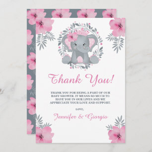 Safari Pink Floral Elephant Baby Shower Thank You