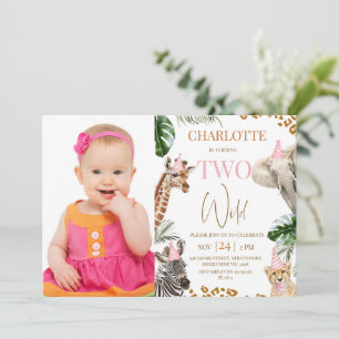 Safari Pink Two Wild 2nd Birthday Invitation