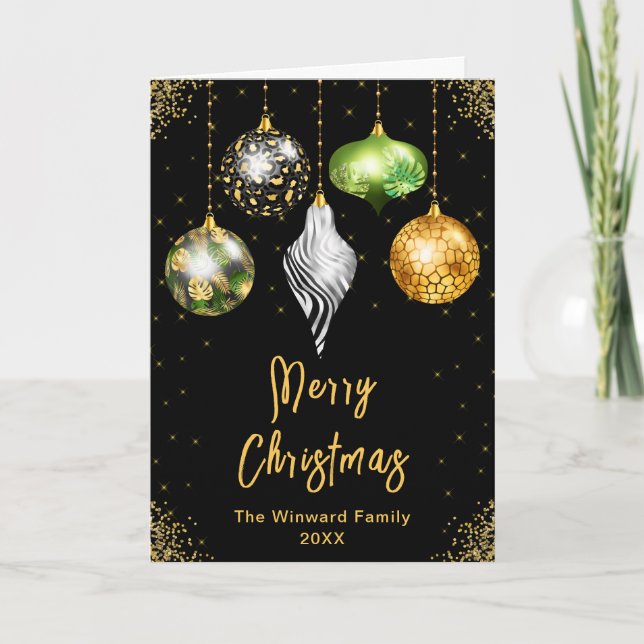 Safari Print Ornaments Merry Christmas Holiday Card (Front)