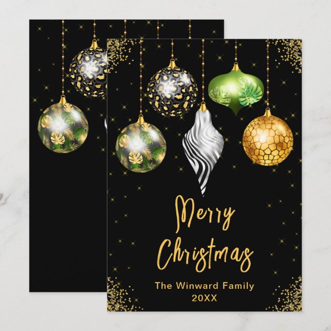Safari Print Ornaments Merry Christmas Holiday Card (Front/Back)