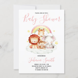 Safari Rainbow Cute Baby Shower Invitation