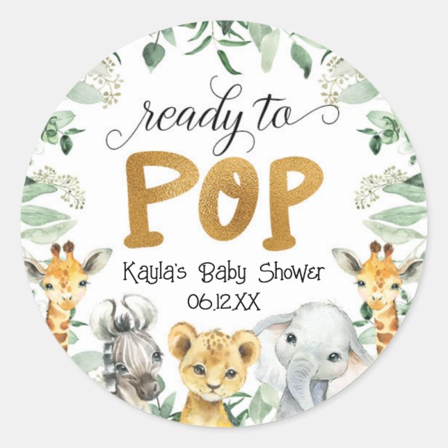 Safari Ready To Pop Baby Shower Sticker (Front)